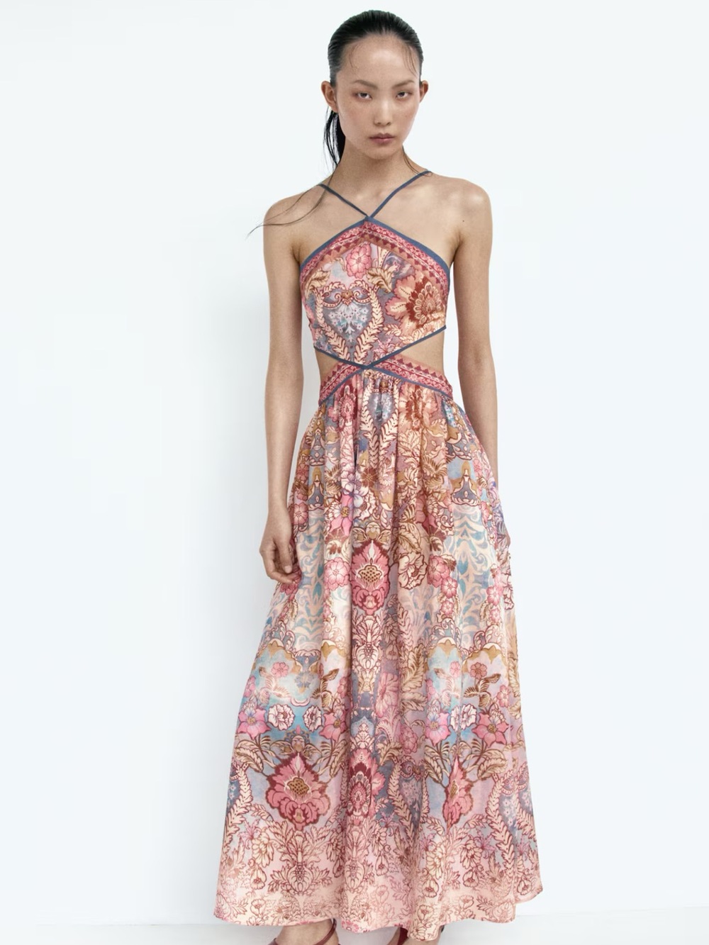 H&M Pink Floral Halter Cutout Maxi Dress. Sold out online.